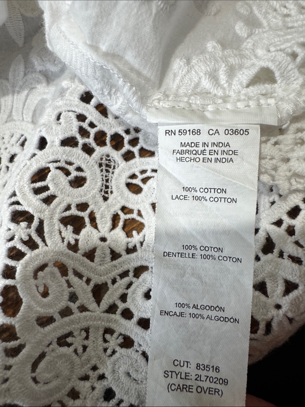 White Lace Embroidered Boho Tank Top 100% Cotton Sleeveless Crochet Trim Size M - Picture 8 of 10